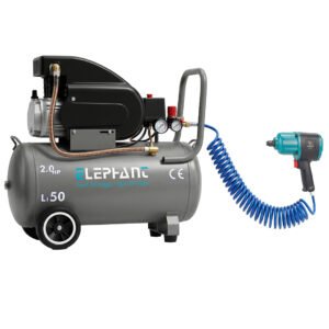 Elephant Combo of Pneumatic Impact wrench 1/2" IW 02 and 2 HPAir Compressor 50 Ltr AC-50C with PU Pipe and Fittings