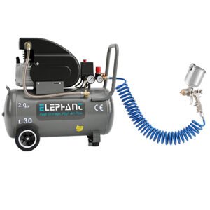 Elephant Air Compressor 30 L 2 HP AC30C with Paint Spray Gun PR-01, 1.4 mm and PU Pipe 12x8mm 10 meter Coil.(AC30C-PR-01)