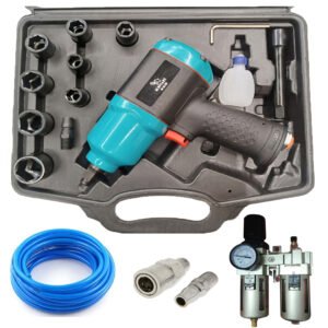 Painter Spray Gun (LABEL) Combo of Elephant 1/2-Inches Impact Wrench IW 02 cm, PU coil 10 m, 2 Set Connector and 1/2-inch FR (Multicolour)