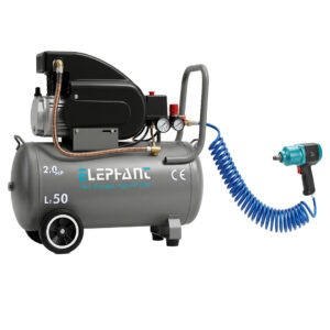 Elephant Combo of Pneumatic Impact wrench 1/2" IW 02 CM and 2 HP Air Compressor 50 L, AC-50C with PU Pipe and Fittings