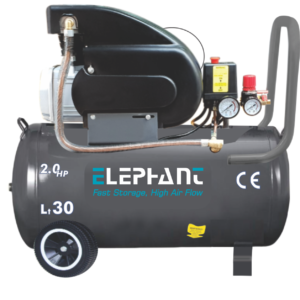Elephant Lubricated 2 HP Motor Air Compressor 30 Litre Copper 100% Copper Winding (Grey) (AC-30C)