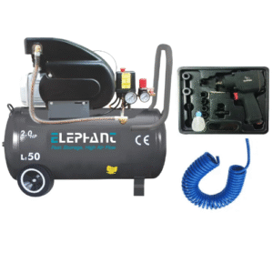 Elephant Combo of Pneumatic Impact wrench 3/8" IW-01 and Air Compressor 50 Ltr AC-50C with PU Pipe and Fittings