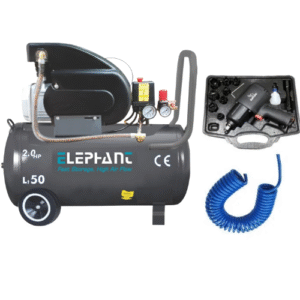 Elephant Combo of Pneumatic Impact wrench 1/2" IW 02 and Air Compressor 50 Ltr AC-50C with PU Pipe and Fittings