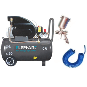 Elephant Air Compressor 50 L 2 HP AC 50 C with Paint Spray Gun PR-01, 1.4 mm and PU Pipe 10 m Coil