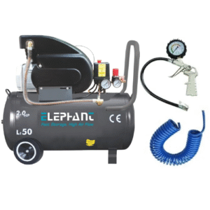 Elephant Air Compressor 50 litres 2 HP AC50C with Tire Inflating Gun TG-08 & PU Pipe 10 Mtr. Coil (AC50C-TG08)