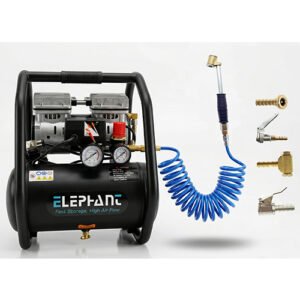 Elephant Oil free & Noiseless Air Compressor 6 Ltr. and Air Inflators with PU Pipe & Fittings (Set of 5 Pcs.) (AC 6L - Air Chuck)