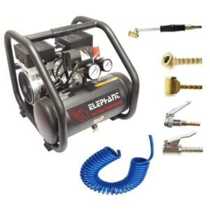 Elephant Oil free & Noiseless Air Compressor 6 Ltr. and Air Inflators with PU Pipe & Fittings (Set of 5 Pcs.) (AC 6L - Air Chuck)