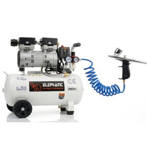Elephant 1 HP Oil Free & Noiseless Air Compressor 30 Litre 100% Copper Winding with 60 ml Artmaster Air Brush AC60, PU Pipe and Fittings(AC30DC-AC60)