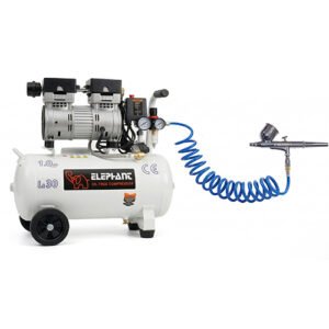 Elephant 1 HP Oil Free & Noiseless Air Compressor 30 Litre 100% Copper Winding with Painter Air Brush AB19, PU Pipe and Fittings(AC30DC-AB19)