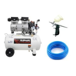Elephant 1 HP Oil Free & Noiseless Air Compressor 30 Litre 100% Copper Winding with 60 ml Artmaster Air Brush AC60, PU Pipe and Fittings(AC30DC-AC60)
