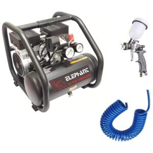 Elephant Oil free & Noiseless Air Compressor 6 Ltr. and Painter Professional Spray Gun PF 02, 0.5 mm with PU Pipe & Fittings (AC 6L - PF 02, 0.5)