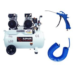 Elephant 2 HP Oil Free & Noiseless Double Head Air Compressor 50 Litre 100% Copper Winding with Air Blow Gun ABG-05P, PU Pipe and Fittings.(AC50DC-ABG05P)