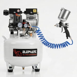 Elephant Oil free & Noiseless Air Compressor 30 Ltr. and Painter Plus Spray Gun PS 01 with PU Pipe & Fittings (AC 30DR - PS 01)