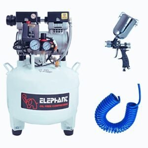 Elephant Oil free & Noiseless Air Compressor 30 Ltr. and Painter Plus Spray Gun PS 01 with PU Pipe & Fittings (AC 30DR - PS 01)