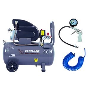 Elephant Air Compressor 30 litres 2 HP AC30C with Tire Inflating Gun TG-08 & PU Pipe 10 Mtr. Coil (‎AC30C-TG08)
