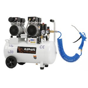 Elephant 2 HP Oil Free & Noiseless Double Head Air Compressor 50 Litre 100% Copper Winding with Air Blow Gun ABG-05P, PU Pipe and Fittings.(AC50DC-ABG05P)