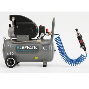 Elephant Air Compressor 30 litres 2 HP AC30C with 1/4" Air Screw Driver & PU Pipe 10 Mtr. Coil (‎AC30C-ATW5)