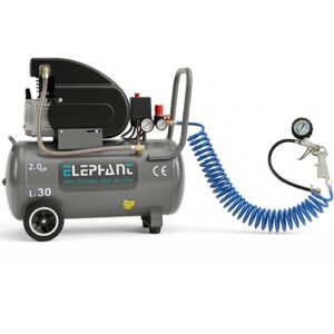 Elephant Air Compressor 30 litres 2 HP AC30C with Tire Inflating Gun TG-08 & PU Pipe 10 Mtr. Coil (‎AC30C-TG08)