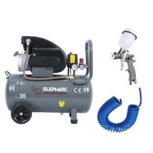 Elephant Air Compressor 30 L 2 HP AC30C with Paint Spray Gun PF-01, 1.3 mm and PU Pipe 10 m Coil (‎AC30C-PF-01)