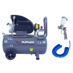 Elephant Air Compressor 50L AC50C with Painter Professional Spray Gun PF-01, 1.3 MM, PU Pipe & Fittings (AC50C-PF01-Combo)