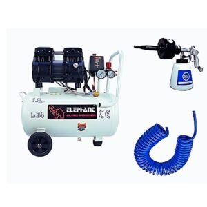 Elephant Combo of 1.5 HP Oil Free & Noiseless Air Compressor 24 Litre and Painter Foam Gun FG-22 with PU Pipe 10 Mtr. Coil & Fittings (AC24DC-FG22)