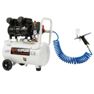 Elephant Combo of 1.5 HP Oil Free & Noiseless Air Compressor 24 Litre and Painter Air Brush AB-21 with PU Pipe 5 Mtr. Coil & Fittings (AC24DC-AB21)