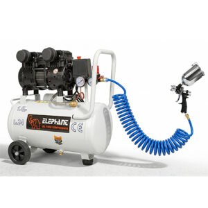 Elephant Combo of 1.5 HP Oil Free & Noiseless Air Compressor 24 Litre and Painter Popular Spray Gun PS-02 with PU Pipe 10 Mtr. Coil & Fittings (AC24DC-PS02)