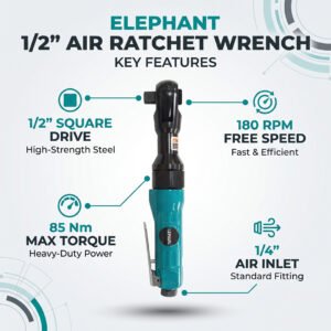 Elephant AT-5059 Pneumatic 1/2'' Air Ratchet Wrench ERW-09, Fixed Square end