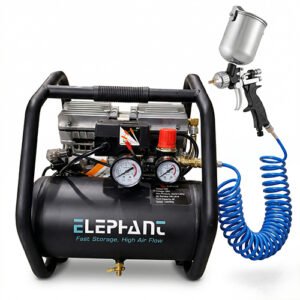 Elephant Oil free & Noiseless Air Compressor 6 Ltr. and Painter Plus Spray Gun PS 01 with PU Pipe & Fittings (AC 6L - PS 01)
