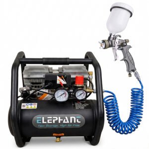 Elephant Oil free & Noiseless Air Compressor 6 Ltr. and Painter Professional Spray Gun PF 02, 1 mm with PU Pipe & Fittings (AC 6L - PF 02, 1mm)