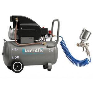 Elephant Air Compressor 50 L 2 HP AC 50 C with Paint Spray Gun PR-01, 1.4 mm and PU Pipe 10 m Coil