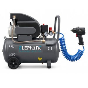 Elephant Combo of Pneumatic Impact wrench 3/8" IW-01 and  2 HP Air Compressor 50 Ltr AC-50C with PU Pipe and Fittings