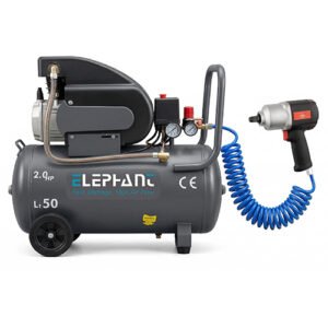 Elephant Combo of Pneumatic Impact wrench 1/2" IW 02 CM and 2 HP Air Compressor 50 L, AC-50C with PU Pipe and Fittings