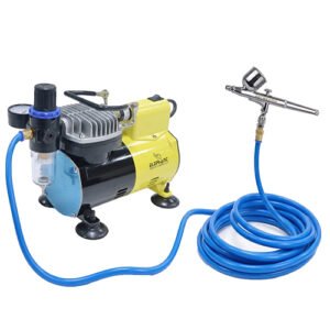 Elephant Combo of Piston Type Mini Air Compressor with fan AS-182 with Airbrush AB-19 and PU Pipe 3 Meter, Useful for : Make-up, Tattoo, Cake Decorating, Art Work etc.