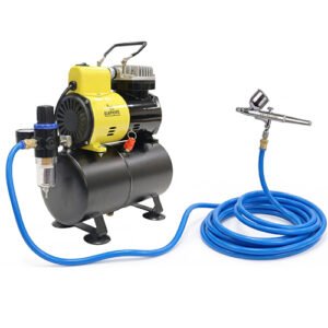 Elephant Combo of Piston Type Mini Air Compressor with fan and 3 ltr. Air tank capacity AS-186 with Airbrush AB-19 and PU Pipe 3 Meter, Useful for : Make-up, Tattoo, Cake Decorating, Art Work etc.
