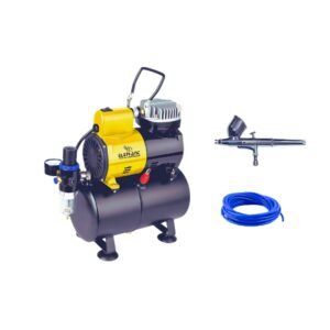 Elephant Combo of Piston Type Mini Air Compressor with fan and 3 ltr. Air tank capacity AS-186 with Airbrush AB-19 and PU Pipe 3 Meter, Useful for : Make-up, Tattoo, Cake Decorating, Art Work etc.