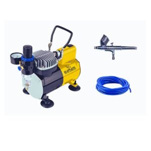 Elephant Combo of Piston Type Mini Air Compressor with fan AS-182 with Airbrush AB-19 and PU Pipe 3 Meter, Useful for : Make-up, Tattoo, Cake Decorating, Art Work etc.