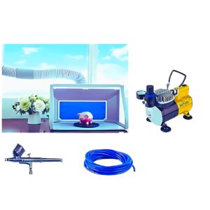 Painter Spray Gun (LABEL) Combo of Spray Booths Airbrush with Two Motor Hobby Craft Booth (E550BLK) with Elephant Mini Air Compressor with Fan AS-182, Artistic Gun/Pen Gun and PU-Pipe(3mtr)