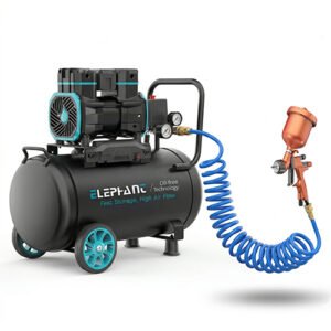 Elephant 2 HP Oil Free & Noiseless Air Compressor 50 Litre 100% Aluminium Winding with Paint Spray Gun SHINE-2, PU Pipe and Fittings(AC50DC-SHINE-2)