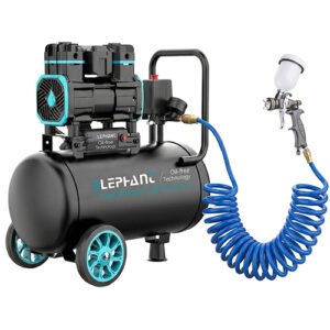 Elephant 1.5 HP Oil Free & Noiseless Air Compressor 30 Litre 100% Aluminium Winding with Painter HVLP Professional Spray Gun PF-02, PU Pipe and Fittings(AC30DC-PF02)