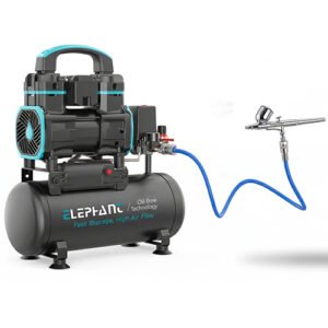 Elephant 1.2 HP Oil Free & Noiseless Air Compressor 08 Litre 100% Aluminium Winding with Airbrush AB-19 and PU Pipe.(AC08DC-AB19)