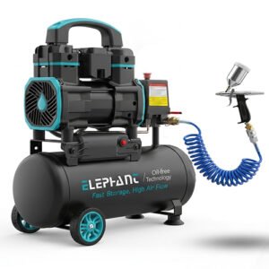 Elephant 1.2 HP Oil Free & Noiseless Air Compressor 08 Litre 100% Aluminium Winding with Artmaster Airbrush AC-60 and PU Pipe.(AC08DC-AC60)