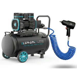 Elephant Combo of Pneumatic Impact wrench 1/2" IW 02 and Elephant 2 HP Oil Free & Noiseless Air Compressor 50 Litre 100% Aluminium Winding with PU Pipe and Fittings (AC50DC-AL-IW-02)