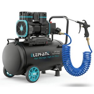 Elephant 2 HP Oil Free & Noiseless Air Compressor 50 Litre 100% Aluminium Winding with Air Blow Gun ABG-04, PU Pipe and Fittings.(AC50DC-AL-ABG04)