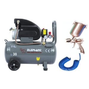 Elephant Air Compressor 30 L 2 HP AC30C with Paint Spray Gun PR-01, 1.4 mm and PU Pipe 12x8mm 10 meter Coil.(AC30C-PR-01)