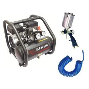 Elephant Oil free & Noiseless Air Compressor 6 Ltr. and Painter Popular Spray Gun PS 02 with PU Pipe & Fittings (AC 6L - PS 02)