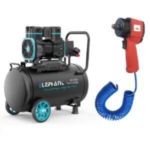 Elephant Combo of Pneumatic Impact wrench 1/2" IW 02C and Air Compressor 50 Ltr AC-50DC with PU Pipe and Fittings (AC50DC-AL-IW-02C)