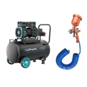 Elephant 2 HP Oil Free & Noiseless Air Compressor 50 Litre 100% Aluminium Winding with Paint Spray Gun SHINE-2, PU Pipe and Fittings(AC50DC-SHINE-2)