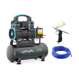 Elephant 1.2 HP Oil Free & Noiseless Air Compressor 08 Litre 100% Aluminium Winding with Artmaster Airbrush AC-60 and PU Pipe.(AC08DC-AC60)