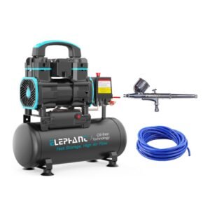 Elephant 1.2 HP Oil Free & Noiseless Air Compressor 08 Litre 100% Aluminium Winding with Airbrush AB-19 and PU Pipe.(AC08DC-AB19)